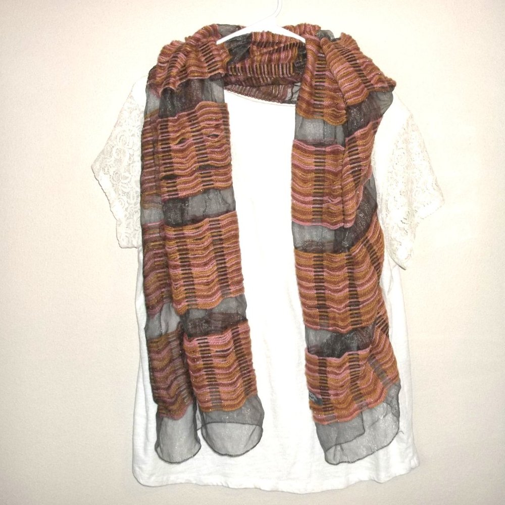Camomilla Italia Scarf Brown Mauve Pink Orange Grey Black Long Yarn Boho S56 - Picture 5 of 7